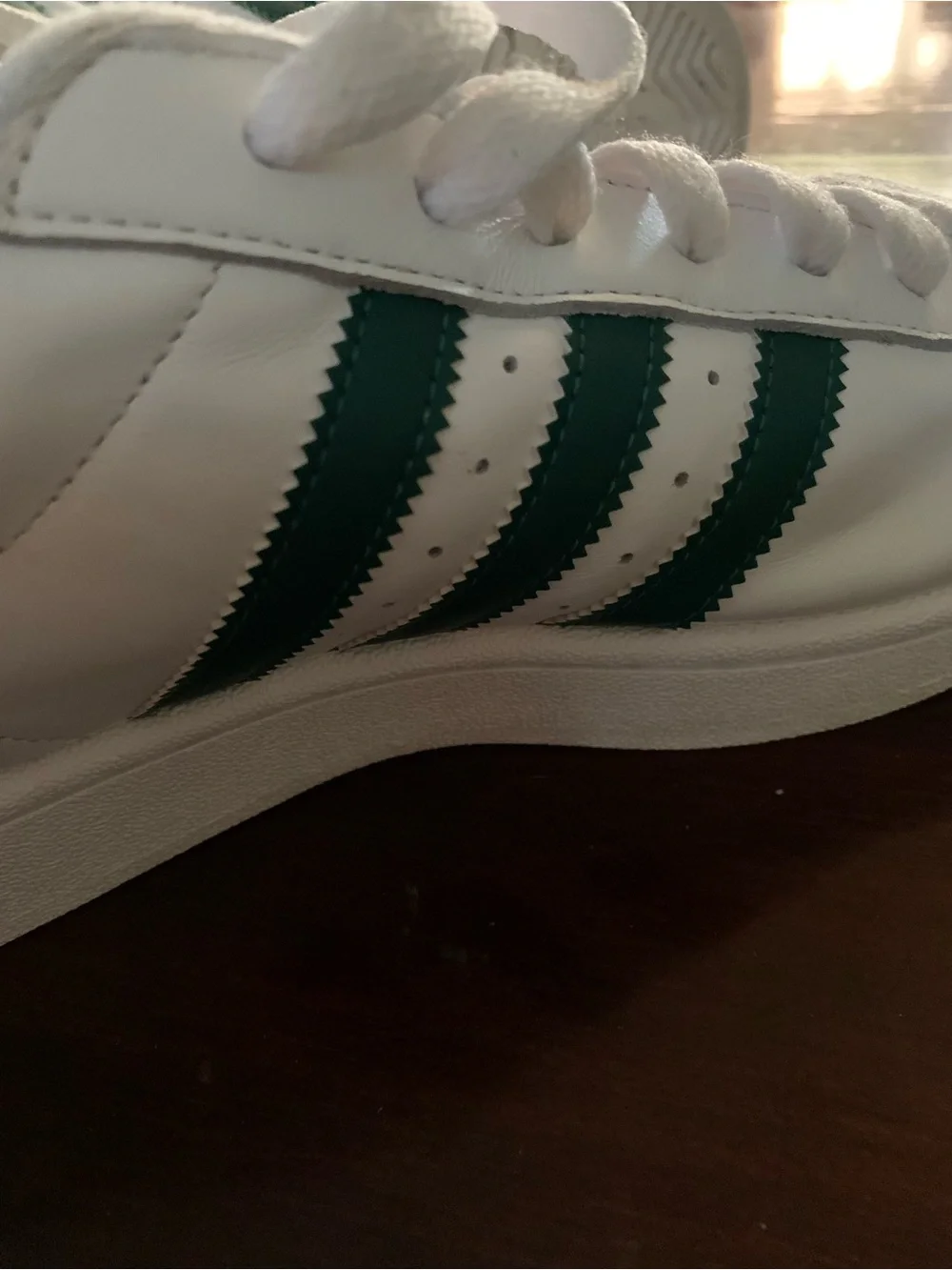 adidas superstar men’s size 11 White Sneakers with Green Stripes